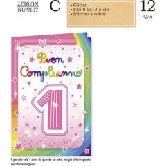 BIGLIETTO CROMO COMPLEANNO  1 ANNO BIMBA 8,5X13,5  NU.9137